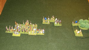The Hirdmen charge home.  They decide to line up equally with the Normans to help begate the tremendous fighting ability 2 cavalry units can give. 